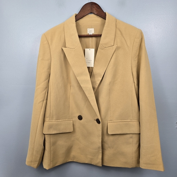 a new day Jackets & Blazers - A New Day Women's Double Breasted Beige Blazer/Jacket Size Large NWT